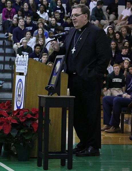 His Most Reverend Eminence Cardinal Joseph Tobin is speaking to all those in attendance.