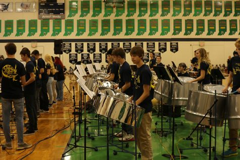 Hoban drum band performs within the Welch Activity Center.