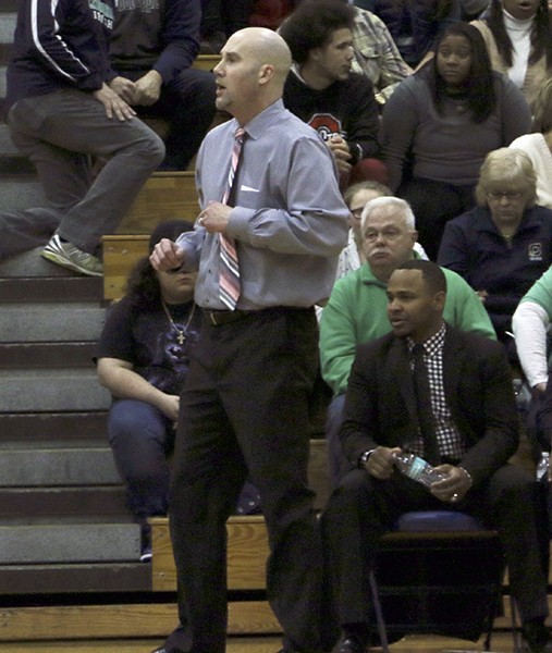 Head Coach Jason Delaney on the sidelines against Franklin Central on Jan. 28. The Irish won 65-60.