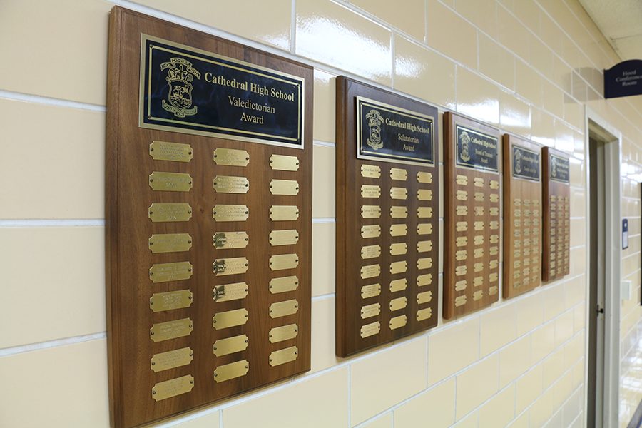 Each valedictorian is placed on a plaque in the administration hallway.