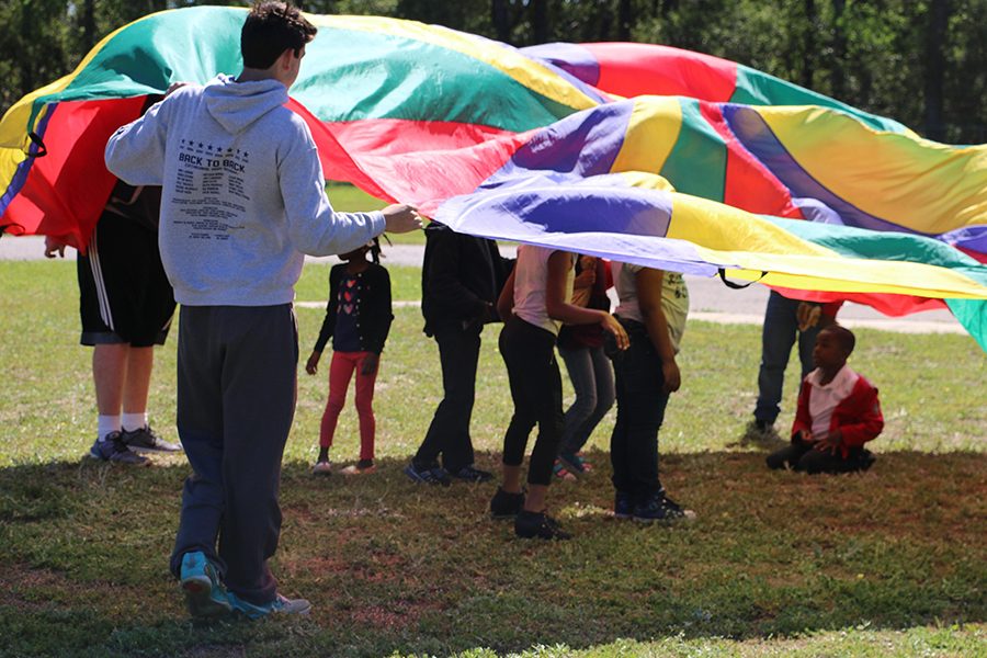 Freshman Gabe Landeros participates in the field day activities.