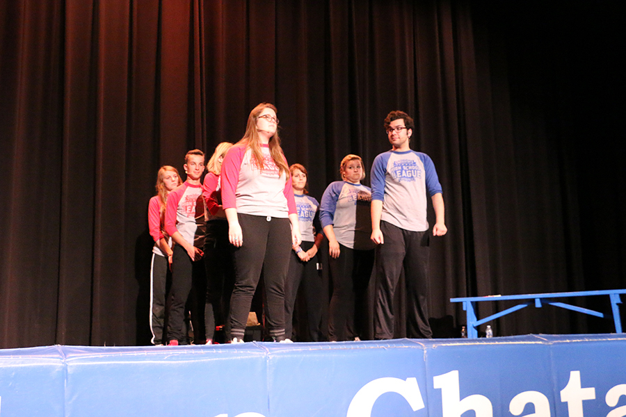 The ComedySportz team will wrap up its season April 28 in the auditorium. During the April 27 match at Bishop Chatard, senior Claire Plump takes the stage.