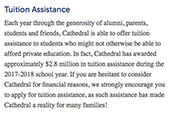 The new tax plan would assist in saving money for schools like Cathedral.