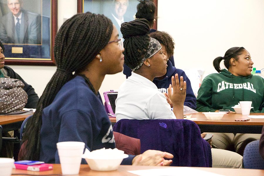 Numerous school groups, such as the Black Student Union, shown meeting last year, will have information available at the annual student activities far. 