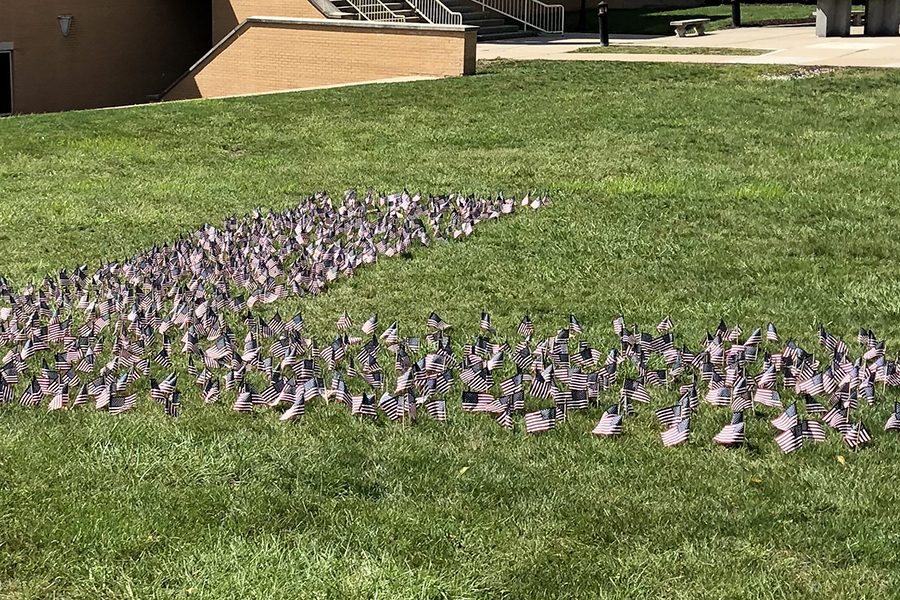 Social studies classes placed hundreds of American flags in the courtyard to honor the memory of the victims of the 9/11 terrorist attacks. 