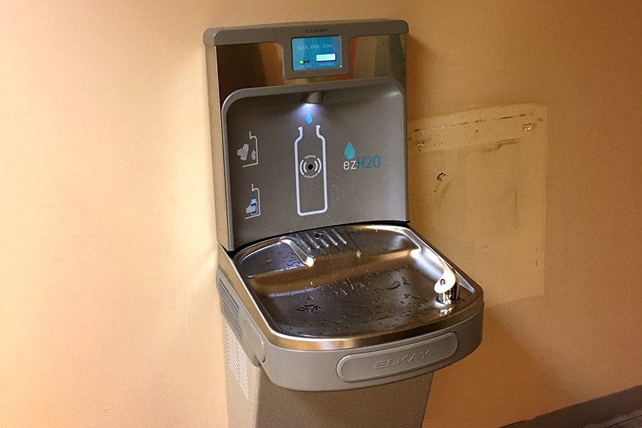 A water bottle refill station has been installed on the second floor of Loretto. 