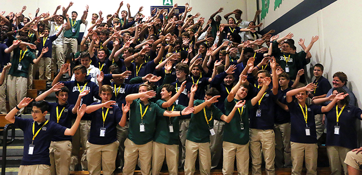 During the first semester, each class participates in a Mass during the school day. Earlier this year, the freshmen took part in an all-school prayer service.