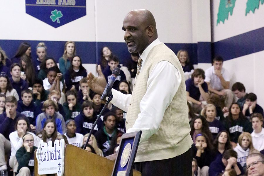 Mr. Ken Barlow '82 outlined the plans for the upcoming multicultural assembly. 