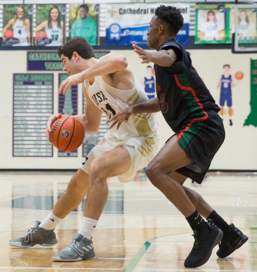 Senior Haven Montefalco plays at a home basketball game against Arsenal Technical. Cathedral won 59-44.