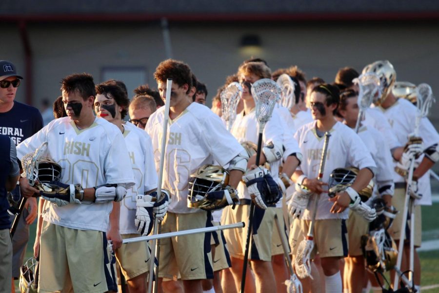 The men's lacrosse team, in action last season, hosts Archbisop Hoban at 1 p.m. on April 27. 