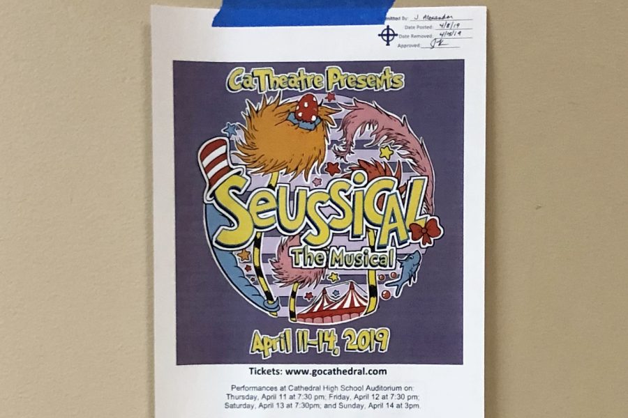 Posters throughout the school promote "Suessical," the spring musical. 