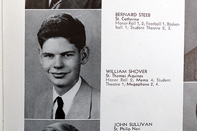 The senior yearbook portrait of Mr. William Shover '46, who has maintained his connections to the school over the years. 