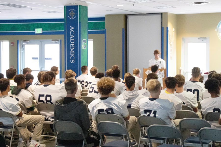 One of the many game-day traditions of the Irish football team involves celebrating Mass in the Shiel Student Life Center. 