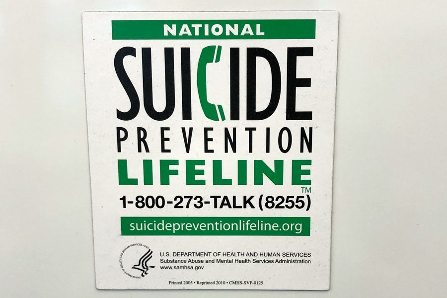 Suicide prevention magnets are posted in classrooms throughout the campus. 