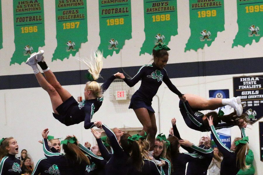 The cheerleaders took center court at last year's Homecoming pep rally. 