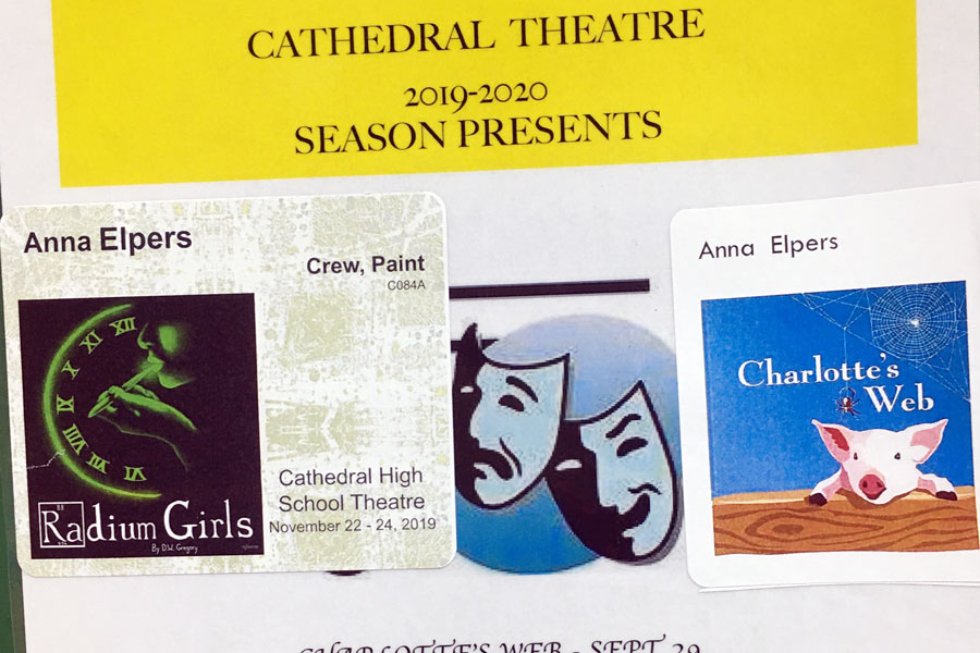 The sign on the locker of freshman Anna Elpers shows her involvement in the fall play as a member of the crew. 