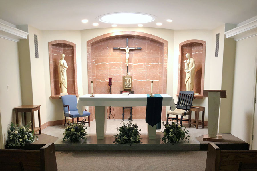 The chapel in Kelly Hall serves as the spiritual center of Cathedral High School.  