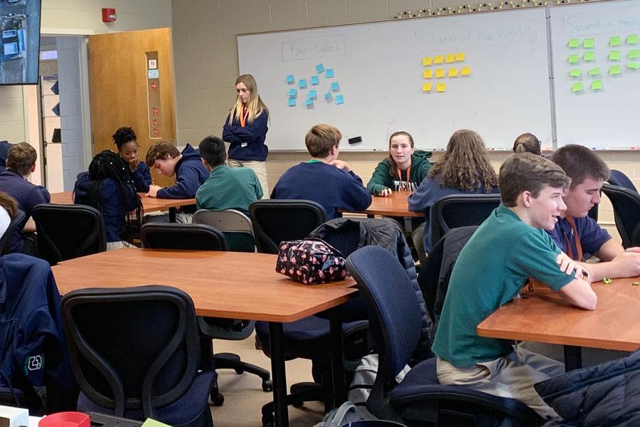 Juniors enrolled in the C period peer mentoring class await instructions from teacher Ms. Katie Klee. 