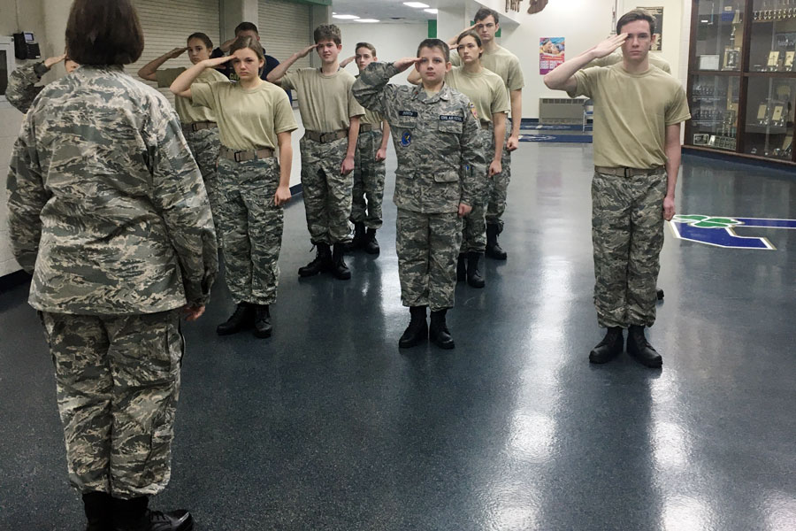 In the WAC lobby, student participate in a CAP drill. 