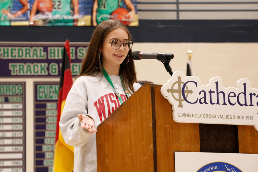 Carolina Rios spoke at the multicultural assembly earlier in the school year. 