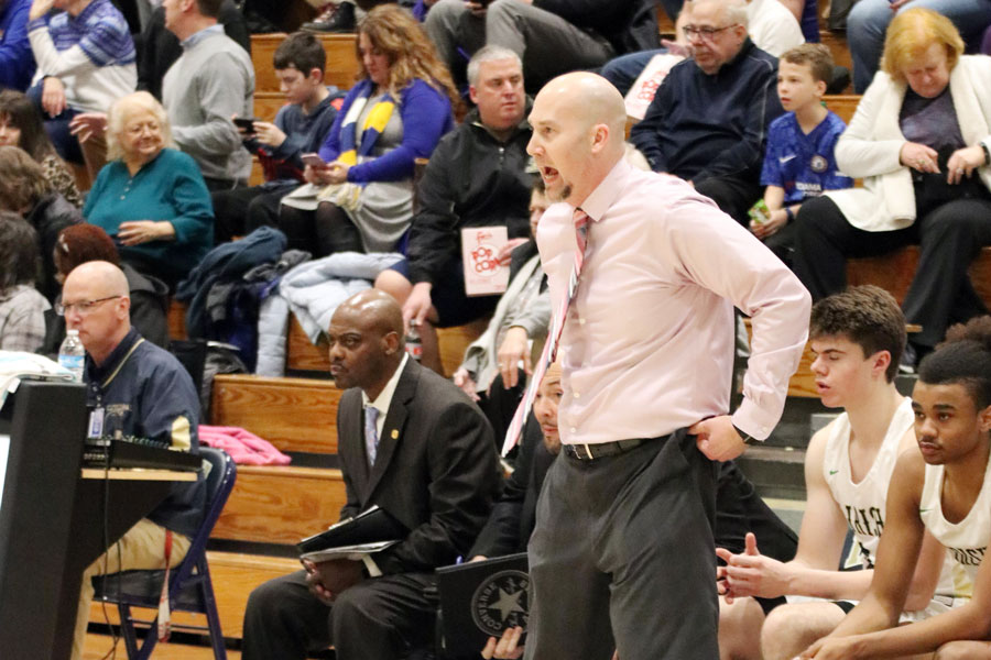 Head Coach Mr. Jason Delaney guides his team during the varsity game against Carmel last year. Delaney will welcome interested players to a callout on Aug. 26. 