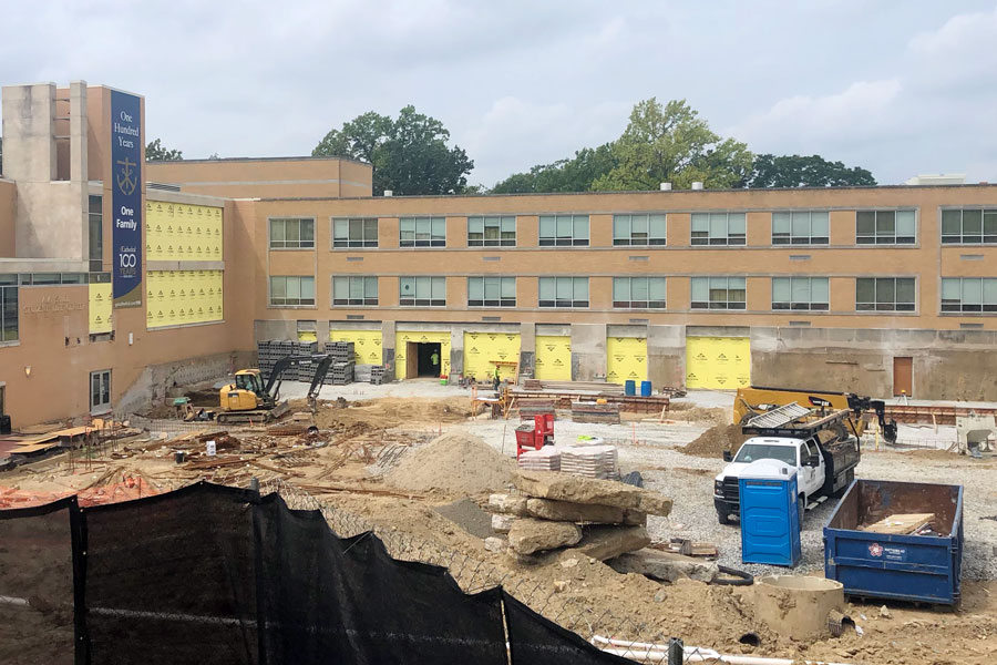 Work continues in what used to be the courtyard on the building of the new Innovation Center, which will provide facilities that include math and science classrooms and labs. 