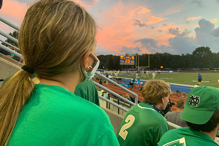 When the varsity football team played at Carmel earlier this season, more fans were allowed in the stands than is the case when the Irish play their home games at Arlington High School, due to different regulations that are in effect in different counties. 