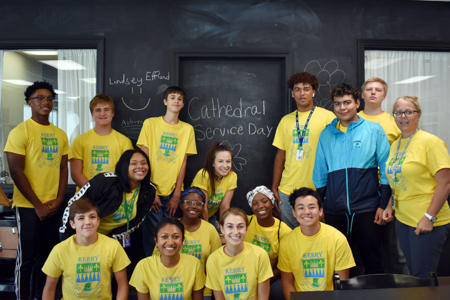 Students participating in the school's annual day of service last September. 