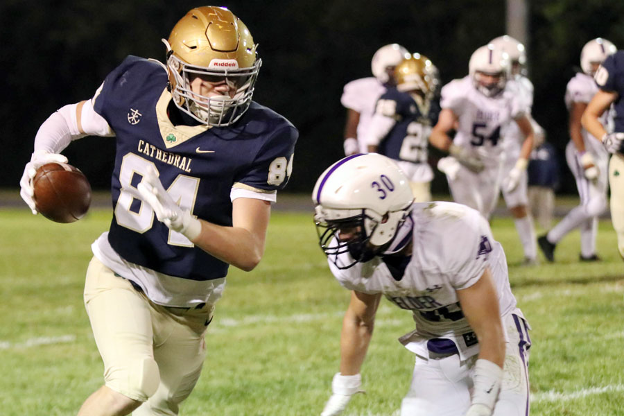 Junior and tight end Parker Spellacy gains yardage during the Irish's victory earlier in the season over Cincinnati (Ohio) Elder. 