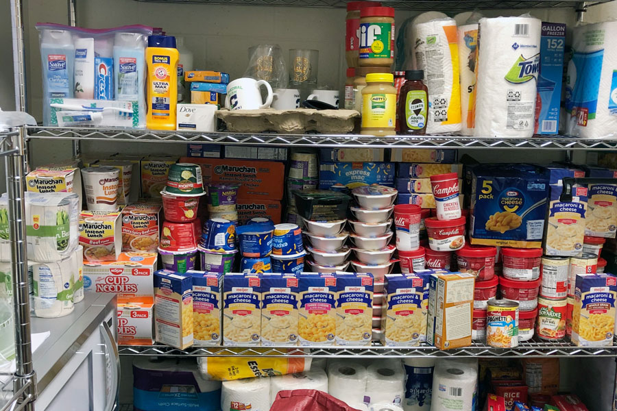 The Santas Nook food pantry, which is located in the advancement office on the first floor of Kelly Hall, is accessible to students even during online instruction. 