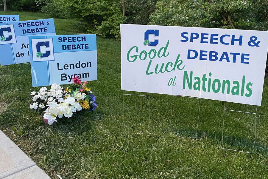 To honor his memory, flowers have been placed at the speech and debate sign of junior Lendon Byram. 