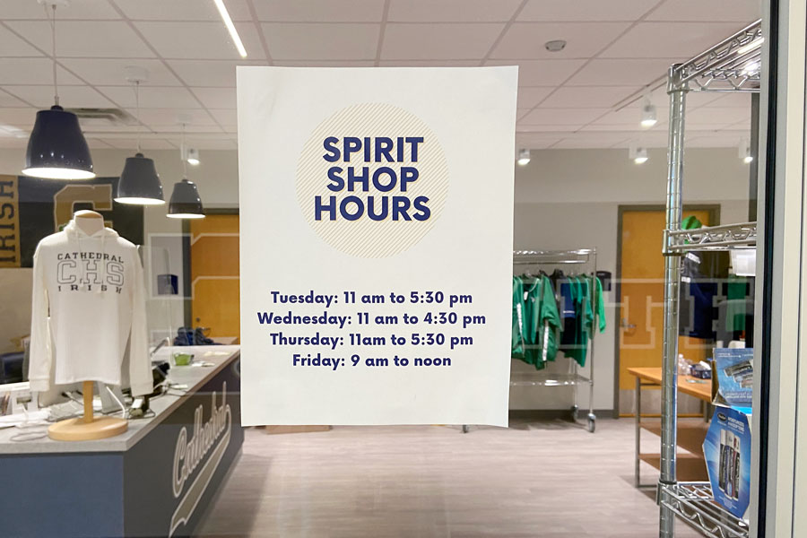 The bookstore/spirit shop hours are posted on the door of the facility. 