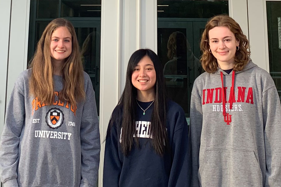 Three seniors, from left, Lauren Caldwell, Jasmine Zimmer and Allison Schneider, have been named National Merit Semifinalists.They offered their advice on how to prepare for the PSAT. 