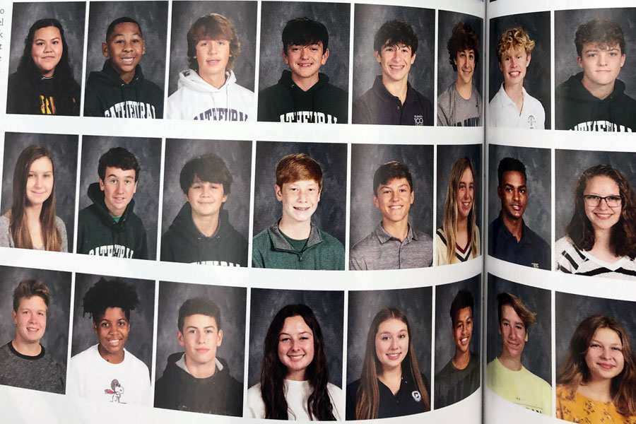 Portraits in the freshman album in the 2021 Cathedran yearbook. 