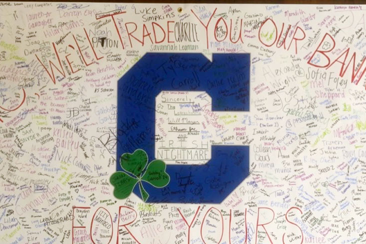 This banner signed by hundreds of students was delivered to WISH-TV sports director Mr. Anthony Calhoun. 