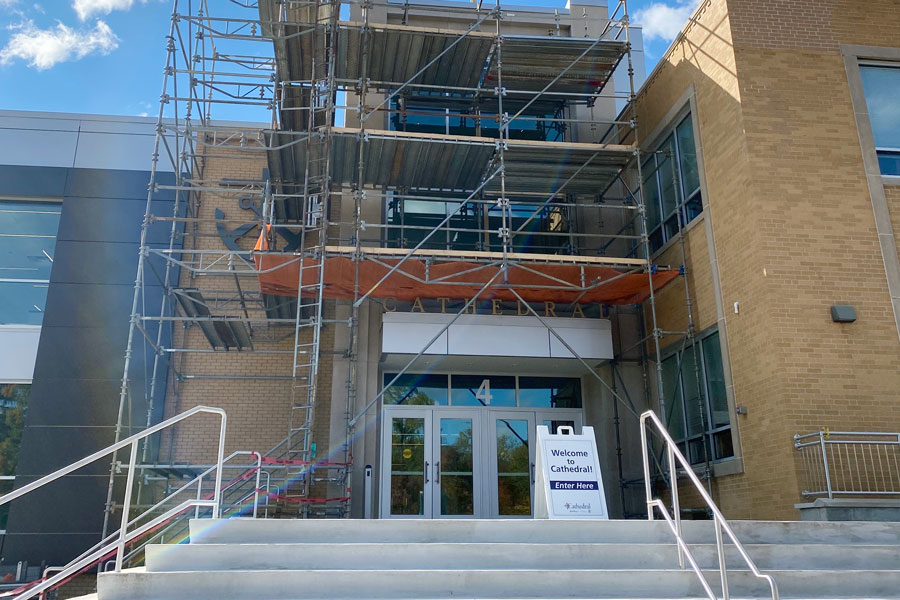 Scaffolding should be removed from the main entrance by Nov. 5. 
