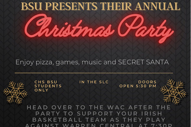 The invitation for the Black Student Union Christmas party. 