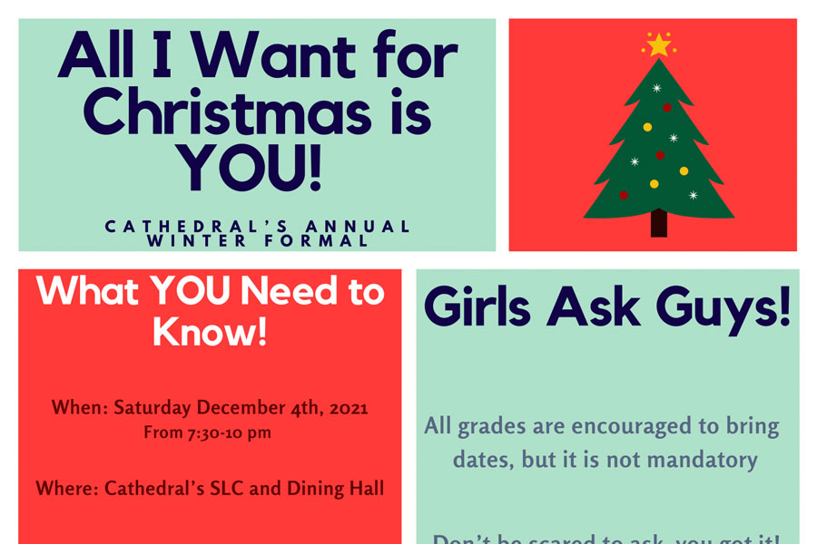 Posters on campus advertise the annual Christmas dance. 