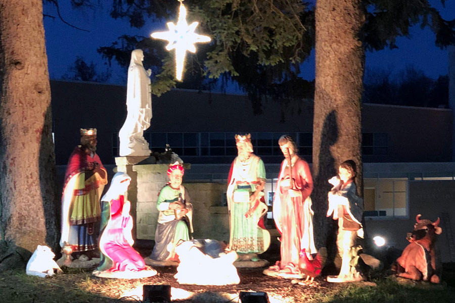 The manger displayed on campus at the top of the Hill reminds us all of the reason for the season.