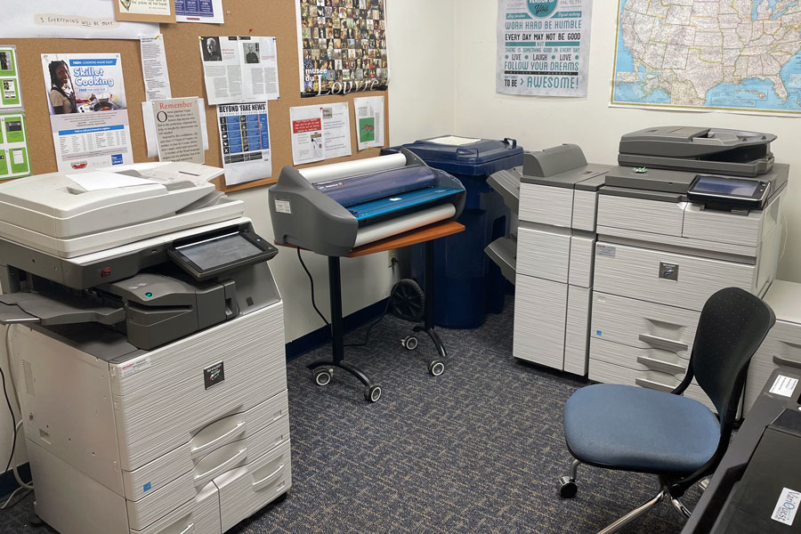 The printer room in the library saw changes to the way students and teachers print and copy.