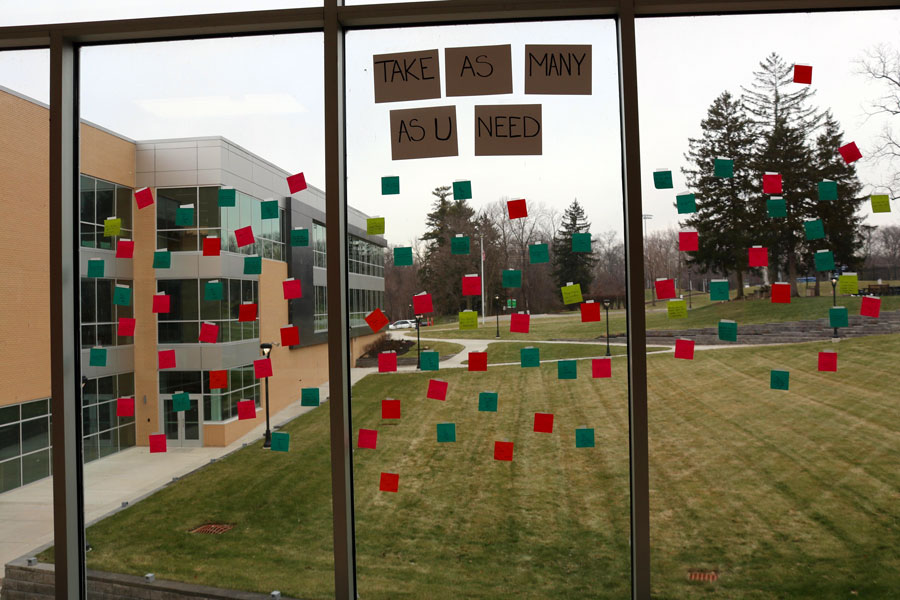 Students in Miss Irene Wilson's J-Term posted affirmative messages in the hallway outside the library. 