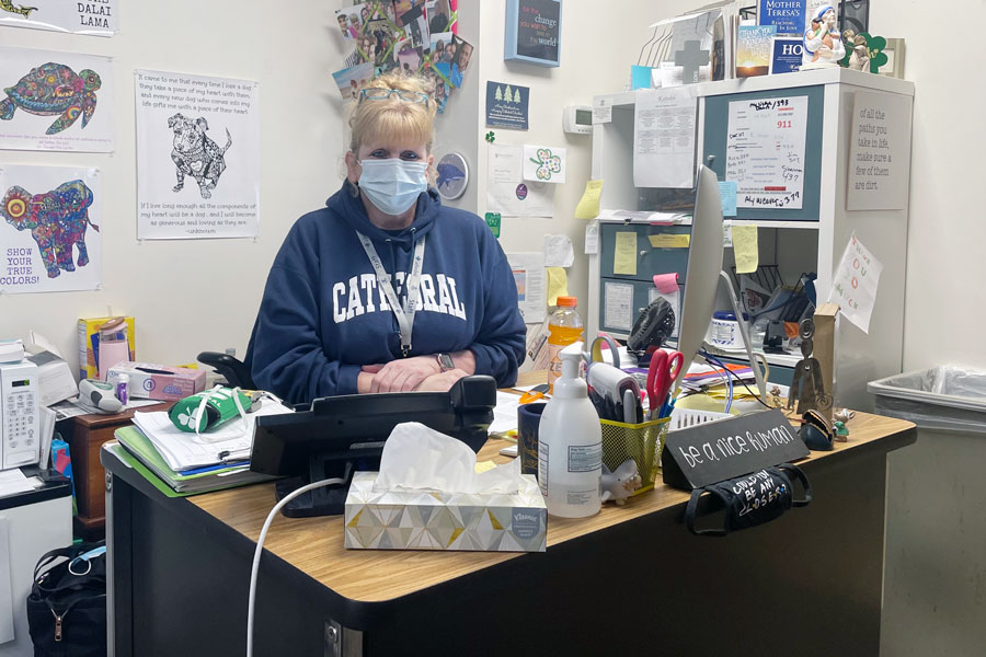 School nurse Mrs. Marianne Vogt ‘83 answered questions on Feb. 2 regarding the change in vaccine status. Students and teachers who are boosted will be considered up to date.