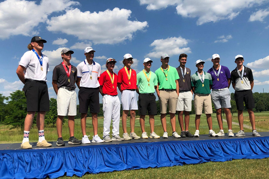 At last year’s men’s golf State Finals in Carmel, senior Ryan Ford, seventh from left, finished in the Top 10. Ford will lead what is expected to be a very good team this season. 

