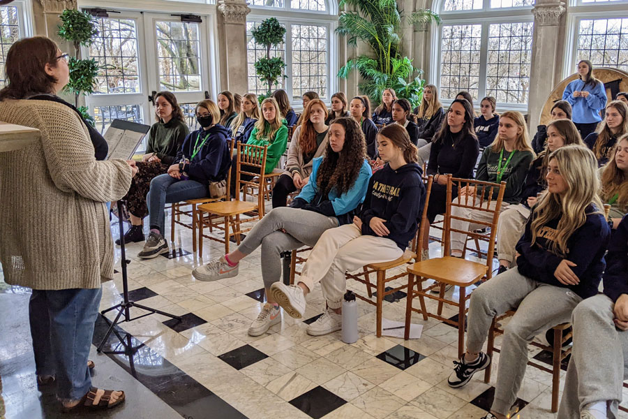 Sophomores listen to a speaker during their retreat on March 23.