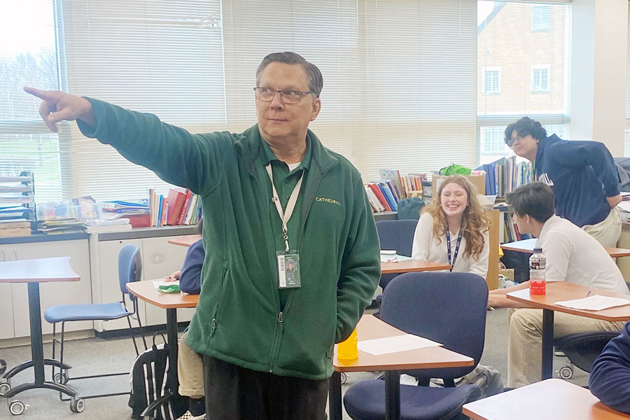 In his classroom, French teacher Mr. Gary Spurgin makes his point. As the faculty speaker at this year’s Commencement, Spurgin will have even more points to make. 