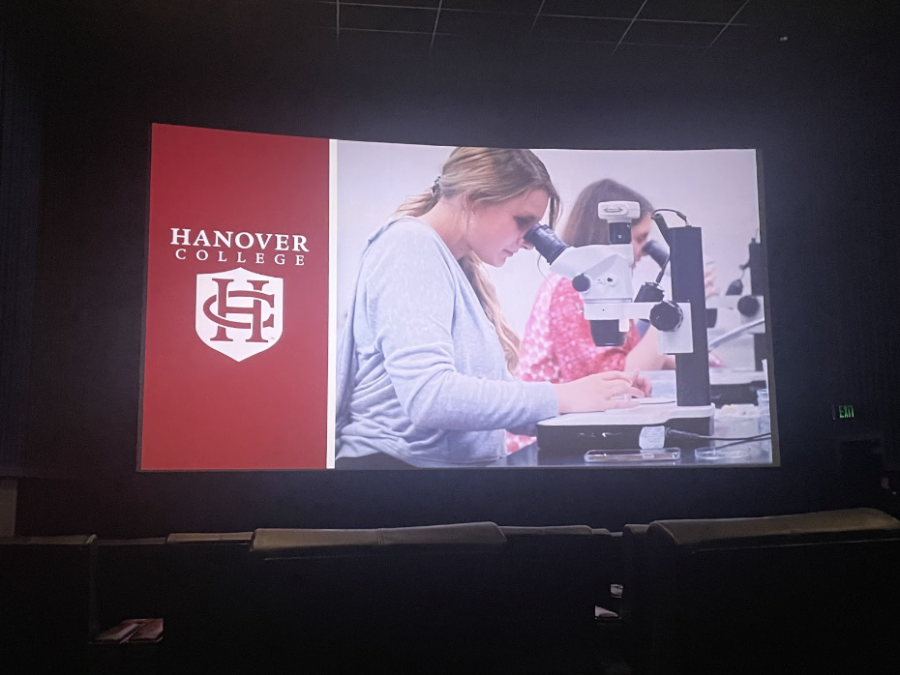 Advertisement for Hanover College during a screening of The Menu at Regal United Artists Galaxy.