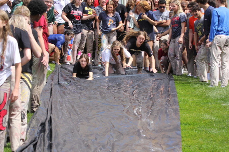 Seniors sliding down the hill are able to enjoy one of their last official days on campus.
