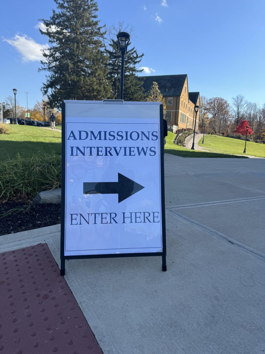 Signs were posted outside to help direct prospective students to their interviews.