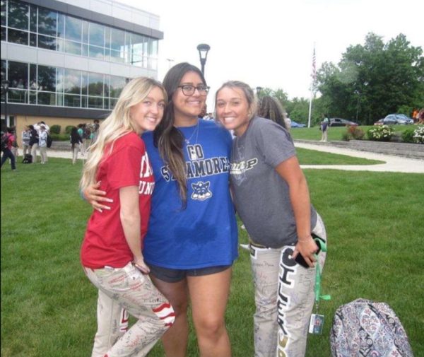 This pictures Izzy Carillo (right) and fellow classmates on the senior’s last day of school. They were having a slip and slide party to celebrate their graduation and were dressed in their college’s gear. Izzy says, “I hope Purdue will give me that “at home” feeling that Cathedral had for me.”