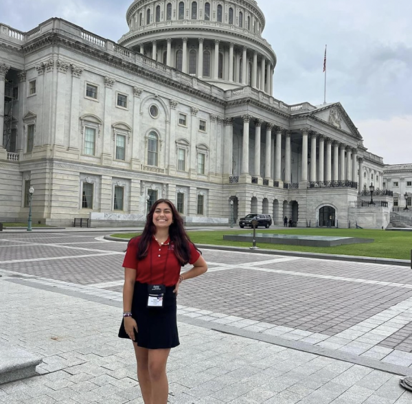 Gabrielle Hadad standing in front of Capitol Hill. Hadad was able to visit many exciting places to get a better insight into the US government during Girls State and Nation. Gabi says, “Everyone there was so supportive and fun to get to know which made me very comfortable in giving speeches or talking to new people.”